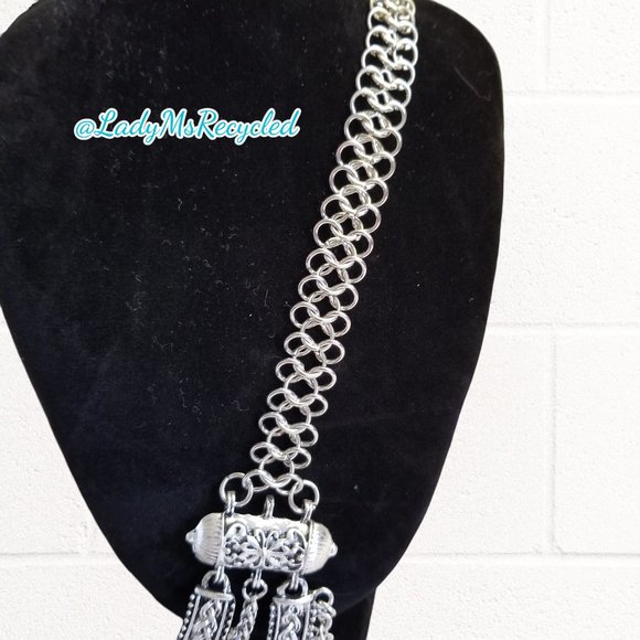 Chunky Silver-tone Statement Coin Necklace & Earrings Boho Belly Dance NEW! - Picture 7 of 10